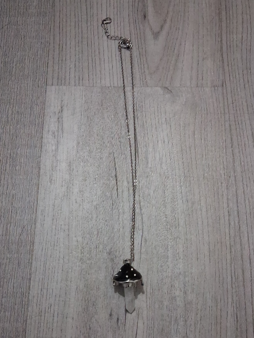 Cottagecore Drippy Quartz Mushroom Necklace,  Silver Black,  Adjustable